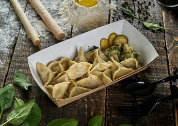 Пельмени с гусем и грибами 